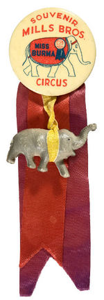 "OFFICIAL GOP MASCOT MISS BURMA" THE INAUGURAL ELEPHANT BUTTON.