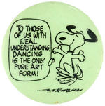 SNOOPY PROMOTES DANCING BUTTON FROM EXTENSIVE BUTTON SERIES.