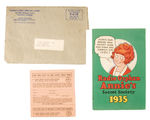 RADIO ORPHAN ANNIE'S SECRET SOCIETY 1935 BOOKLET, DECODER, PREMIUM OFFER, MAILER.