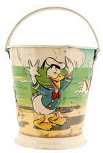 EXTREMELY RARE DISNEY CHARACTER EMBOSSED TIN SAND PAIL.