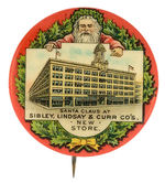 SANTA DISPLAYING HIS DEPARTMENT STORE HEADQUARTERS RARE BUTTON FROM HAKE COLLECTION AND CPB.