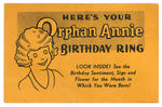 “HERE’S YOUR ORPHAN ANNIE BIRTHDAY RING” SCARCE INSTRUCTION FOLDER.