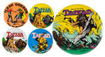 FLASH GORDON AND TARZAN FOUR LARGE LIMITED ISSUE BUTTONS FROM THE 1970s.