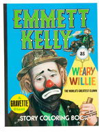 "EMMETT KELLY AS WEARY WILLIE" AUTOGRAPHED OVERSIZED COLORING BOOK.