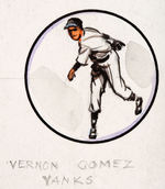 GOLD ARCHIVES BASEBALL BUTTONS ORIGINAL ARTWORK PROTOTYPE, MID-1940s.