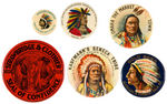 AMERICAN INDIANS SIX EARLY BUTTONS WITH EXCELLENT GRAPHICS.