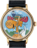 RARE VERSION BULLWINKLE 17 JEWEL WATCH WITH HAND-PAINTED DIAL.