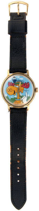 RARE VERSION BULLWINKLE 17 JEWEL WATCH WITH HAND-PAINTED DIAL.