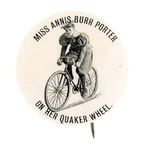 "MISS ANNIS BURR PORTER ON HER QUAKER WHEEL."