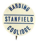 HARDING/COOLIDGE/ STANFIELD 1920 COATTAIL BUTTON.