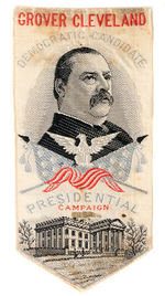 "GROVER CLEVELAND DEMOCRATIC CANDIDATE PRESIDENTIAL CAMPAIGN" 1880 MINIATURE SILK RIBBON.