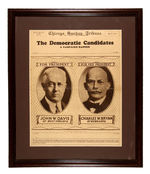 DAVIS/BRYAN "THE DEMOCRATIC CANDIDATES" 1924 "CAMPAIGN BANNER" FRAMED.