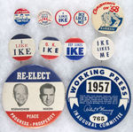 GROUP OF 11 UNLISTED IKE BUTTONS INCLUDING TWO COATTAILS, ONE JUGATE AND ONE "WORKING PRESS".