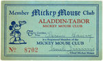 ALADDIN-TABOR MICKEY MOUSE CLUB SCARCE BUTTON AND RARE MEMBER CARD.