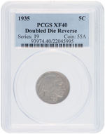 5C BUFFALO NICKEL 1935 PCGS XF40 DOUBLED DIE REVERSE.