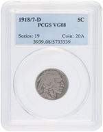 5C BUFFALO NICKEL 1918/7-D PCGS VG08.