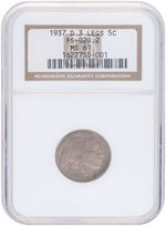 5C BUFFALO NICKEL 1937-D PCGS MS61 3-LEGGED BUFFALO.