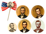 ABRAHAM LINCOLN 5 EARLY BUTTONS PLUS STICKPIN.