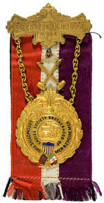 "LADIES SOCIETY BROTHERHOOD OF LOCOMOTIVE FIRE-MEN & ENGINE MEN" RIBBON BADGE.