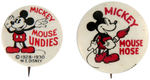 “MICKEY MOUSE UNDIES” & “MICKEY MOUSE HOSE” PAIR OF EARLY PRODUCT ADVERTISING BUTTONS C. 1932.