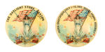 MISS LIBERTY AND EXPLODING FIRECRACKER MATCHED PAIR OF EARLY JULY 4 BUTTONS.