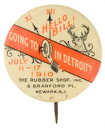 CLEVER REBUS BUTTON FOR ELKS DETROIT CONVENTION 1910.