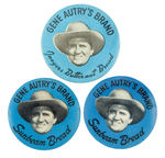 "GENE AUTRY'S BRAND" THREE BUTTONS PROMOTING BREAD.