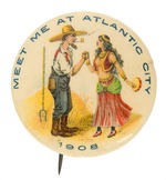 HAYSEED FARMER MEETS GYPSY SEDUCTRESS ATLANTIC CITY BUTTON.