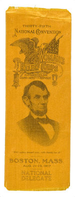 "WOMAN'S RELIEF CORPS" G.A R. RIBBON PICTURING LINCOLN.