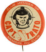 "CAPT. STRATO" RARE CLUB MEMBER BUTTON FROM THE TIN TIN STORIES C. 1950.