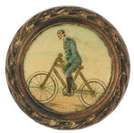 RARE AND EARLY BICYCLE RIDER PORTRAIT BUTTON ON LAPEL STUD WITH MOVEABLE REVERSE.