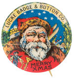 RE-PIN BUT GORGEOUS SANTA SELF PROMOTION BUTTON FROM "LUCKE BADGE & BUTTON CO."