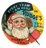 EXTREMELY COLORFUL LITHO TIN BUTTON WITH MESSAGE FROM SANTA.