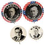 GROUP OF THREE LANDON PORTRAIT BUTTONS AND ONE KNOX HOPEFUL.