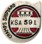 "CRAMPS SHIPYARD" FAMOUS SHIP BUILDER EMPLOYEE BADGE.