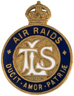 WORLD WAR I ENGLISH TELEPHONE OPERATORS "AIR RAIDS" AWARD BADGE.