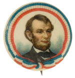 ABRAHAM LINCOLN SUPERB COLOR BIRTHDAY CELEBRATION BUTTON FROM HAKE COLLECTION.