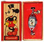 "MICKEY MOUSE INGERSOLL DELUXE WRISTWATCH" GIRLS MODEL WITH CHARM AND BOX.