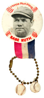 RARE ORIGINAL BUTTON "HOME RUN KING BABE RUTH."