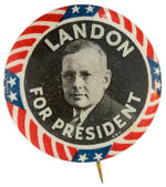 "LANDON FOR PRESIDENT" 1936 CLASSIC BUTTON.