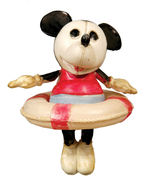 MICKEY MOUSE IN BATHING SUIT CELLULOID FIGURE/RATTLE WITH LIFE PRESERVER.