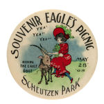 SCHEUTZEN PARK NEAR PASADENA 1905 COLORFUL PICNIC BUTTON.