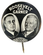 “ROOSEVELT AND GARNER” CLASSIC 1932 JUGATE BUTTON BY BASTIAN HAKE #6.