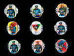 CAPTAIN ACTION AND CHARACTERS GROUP OF NINE FLICKER/FLASHER RINGS.