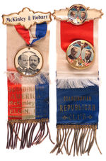 McKINLEY 1896 AND 1900 RARE RIBBON BADGES W/RARE BUTTON FOR SCANDINAVIAN REPUBLICAN CLUB.