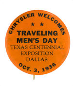 RARE CHRYSLER CAR BUTTON FROM TEXAS CENTENNIAL 1936.