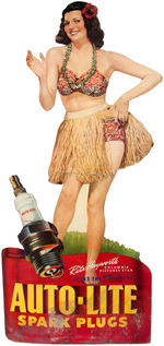 “RITA HAYWORTH JOINS THE SWING TO AUTO-LITE SPARK PLUGS” LARGE VARIETY STANDEE.