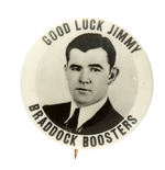 RARE REAL PHOTO BUTTON FOR JAMES BRADDOCK KNOWN AS THE CINDERELLA MAN.