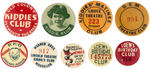 MOVIE THEATRE COLLECTION OF NINE CLUB BUTTONS CIRCA 1930s.