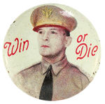 GENERAL MacARTHUR SCARCE LITHO PORTRAIT BUTTON.